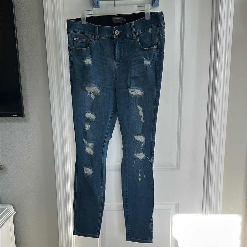 Torrid Blue Skinny Distressed Jeans